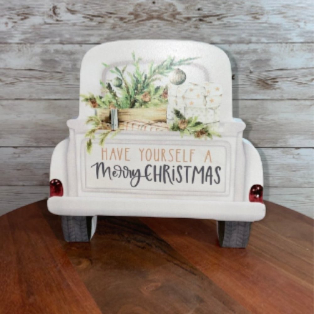 Christmas MEERY CHRISTMAS Stocking Truck Decor Sign